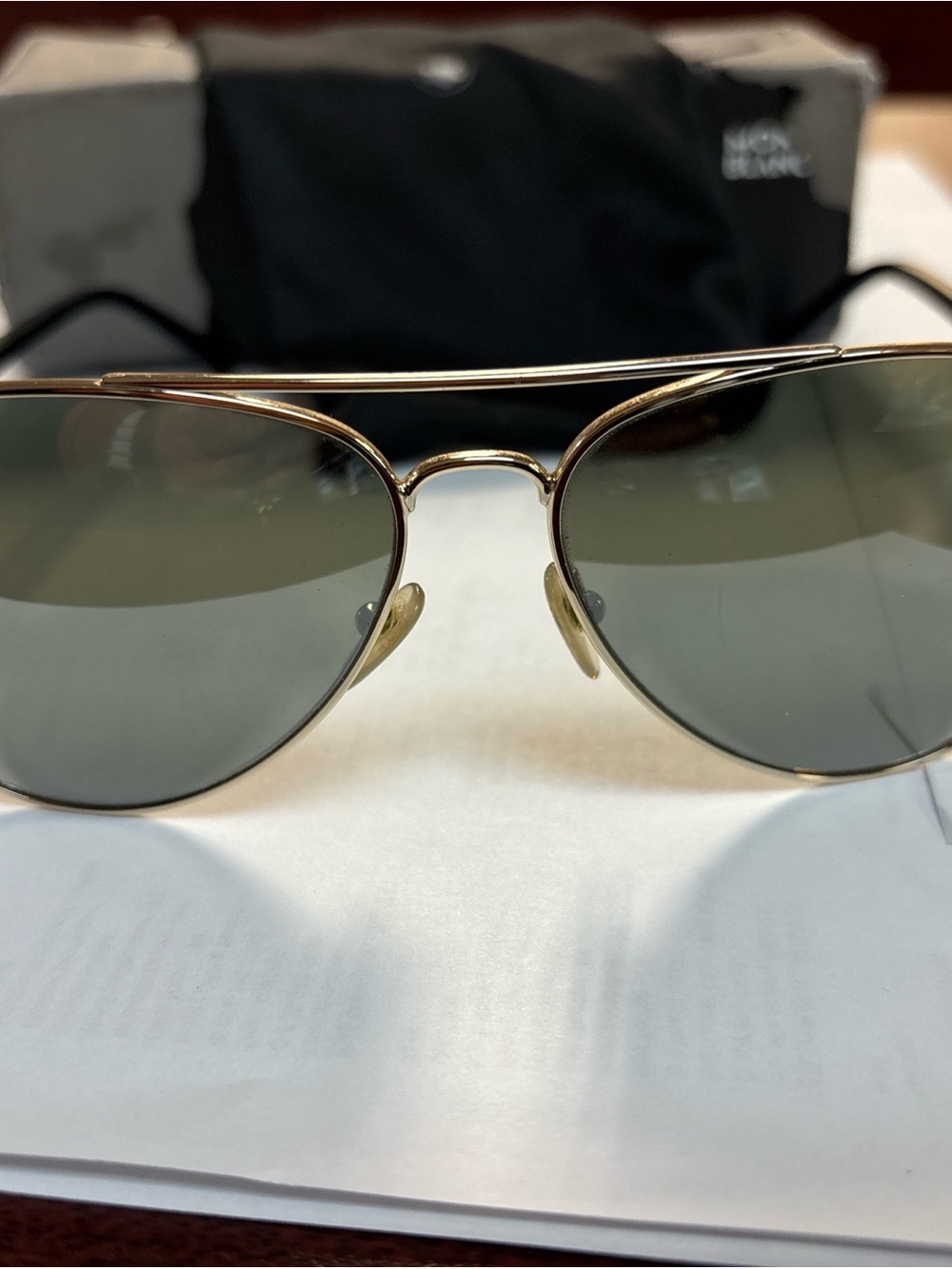 Montblanc Gold Frame Sunglasses with Dark Green Lenses